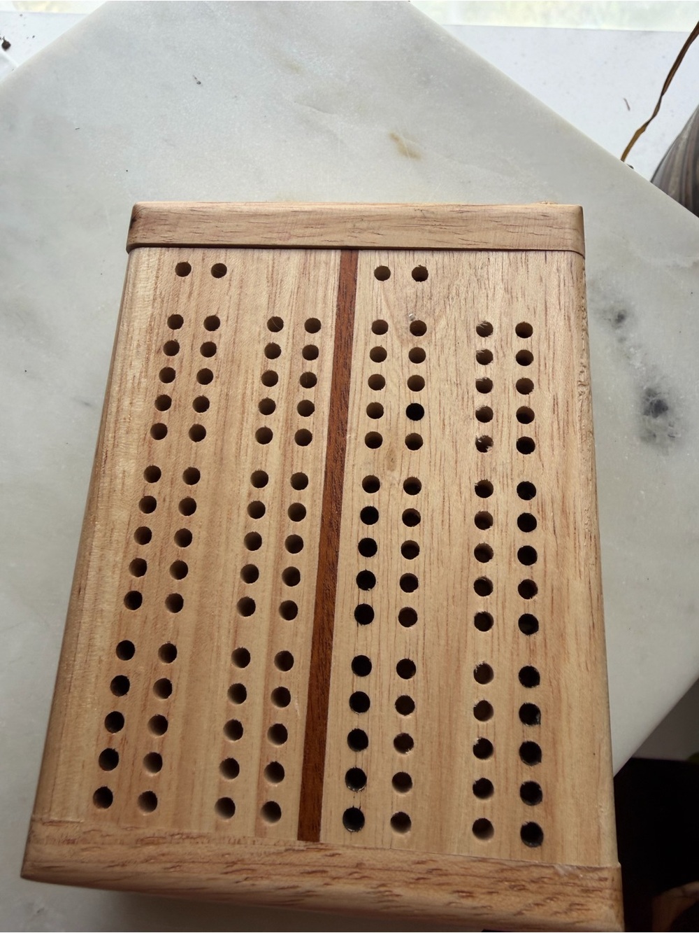 L.L.Bean Cribbage Board Game With Playing Cards Natural Wood